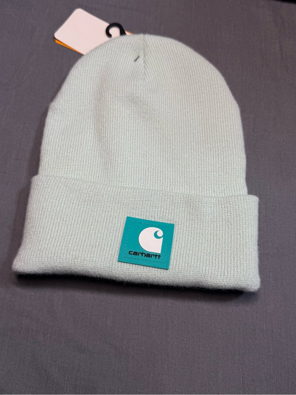 Carhartt Beanie in Light blue with Teal Logo Patch